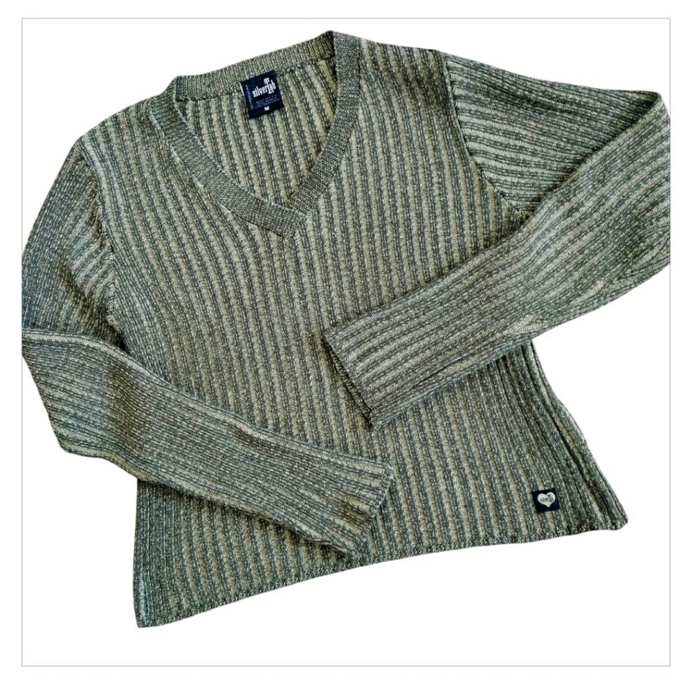 Vintage Y2K Levi's SilverTab Ribbed Knit V Neck Sweater USA Made Pullover Green